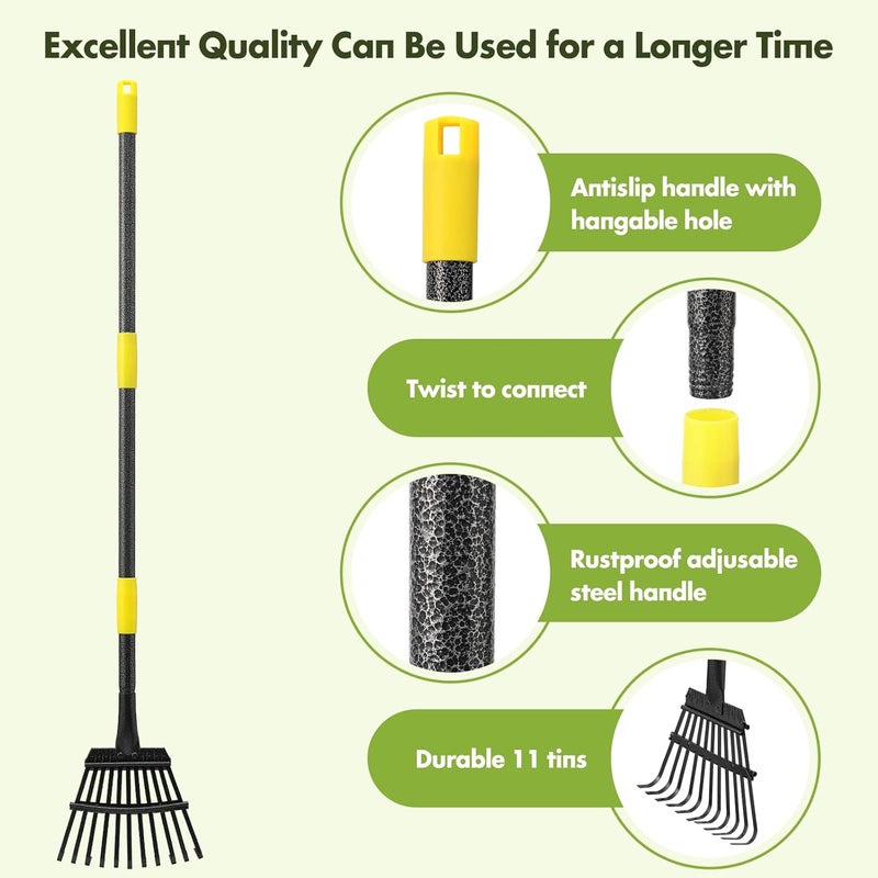INFLATION Garden Rake for Leaves Sturdy Metal Small Yard Leaf Rakes for Lawns 60” Length 8.5 Inch Width 11 Tines for Women Men Kids Lightweight with Non-Slip Comfortable Smooth Long Handle - Image 5